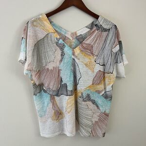 Chico’s Linen V Neck Print Top | Size 1 / Medium
